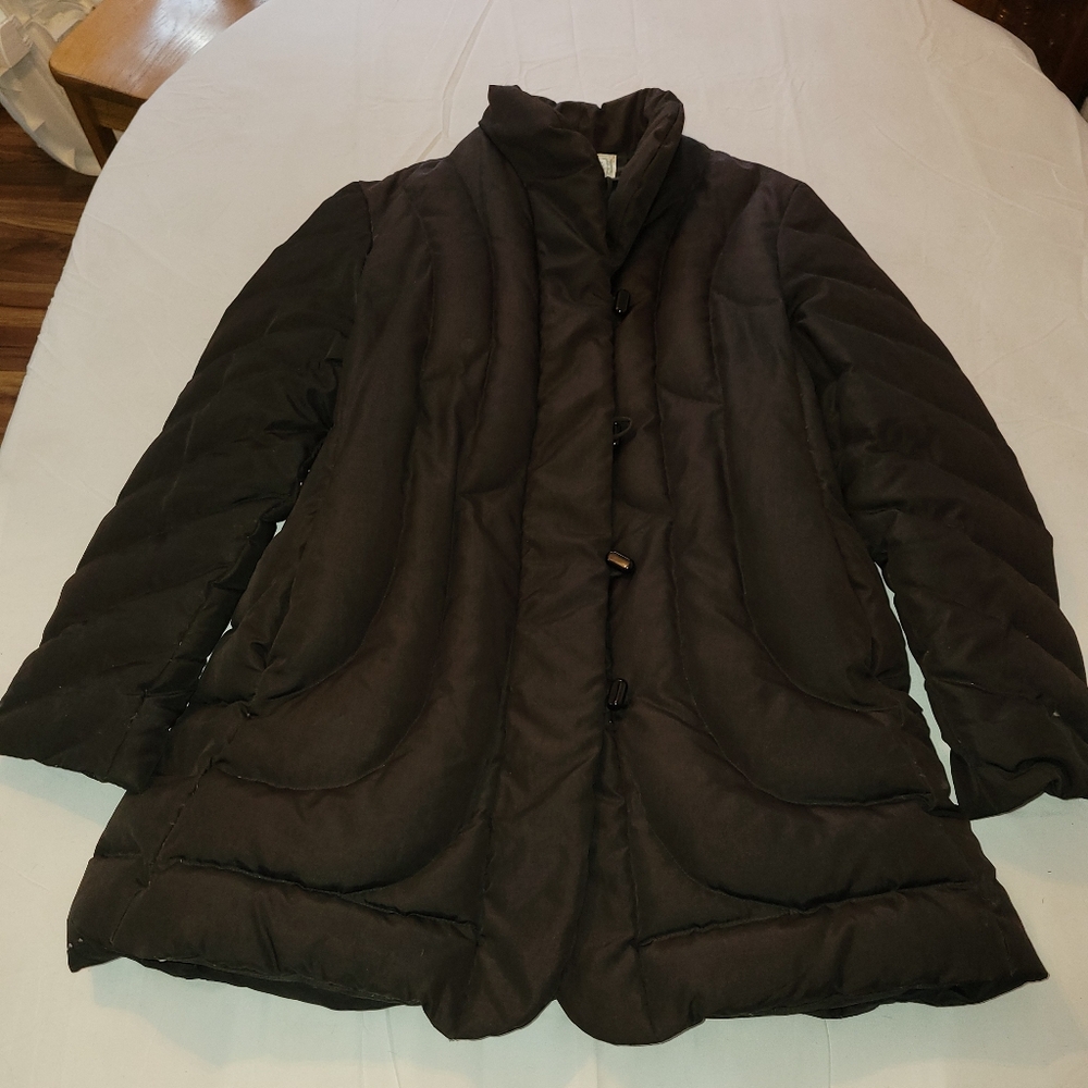 Vintage Women's Brown Long Puffer Jacket Down Waterfowl Feather Size 16